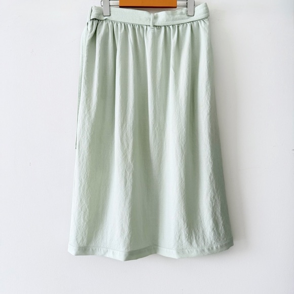 Uniqlo U Mint Green Wrap Midi Skirt Rayon Blend Tie Size 10 - Picture 4 of 10